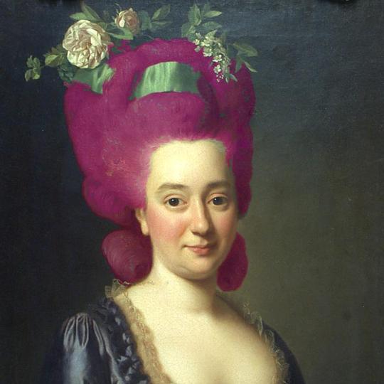 Portrait de madame Louise Foache dont la perruque a été colorée en rose