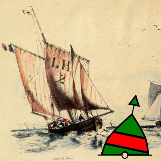 Dessin de Mélissent représentant deux petits voiliers et une boué.