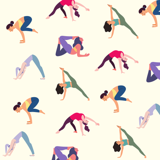 Relaxation - Dessin de différentes personnes dans des postures de yoga.
