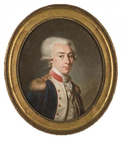 Pastel ovale de Lafayette en uniforme de commandant de la Garde nationale par le peintre strasbourgeois Jean- Baptiste Weyler (1747-1791) 