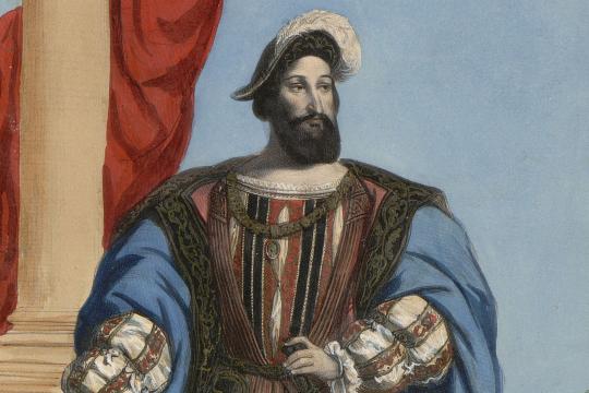 Estampe en couleurs de François 1er en costume d'époque Renaissance