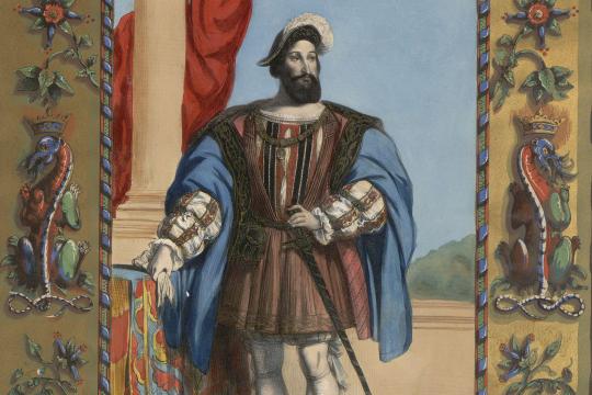 Estampe en couleurs de François 1er en costume d'époque Renaissance
