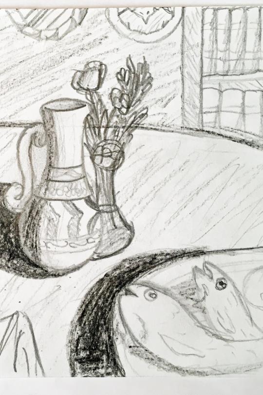 Dessin au crayon d'une nature morte